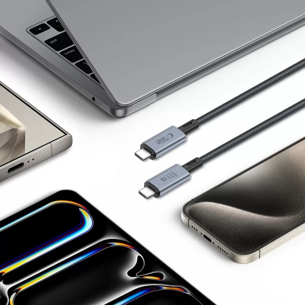  Datu kabeļi telefona maciņš pelēks TECH-PROTECT ULTRABOOST MAX USB 4.0 8K 40GBPS TYPE-C CABLE PD240W 100CM
