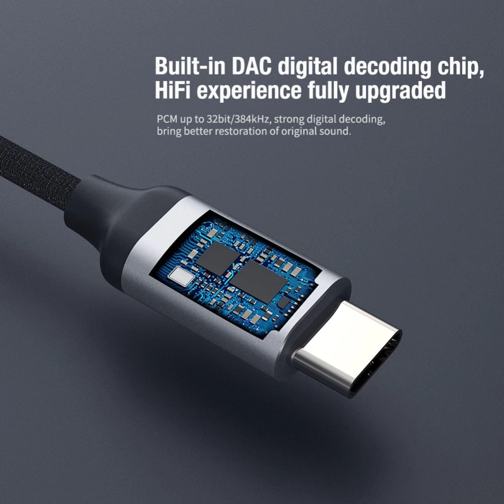  Datu kabeļi Nillkin TYPE-C - 3.5mm HiFi Decoding Amplifier  sudraba