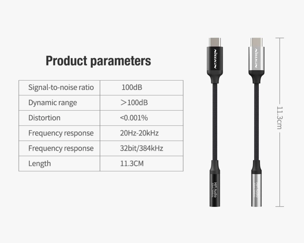  Datu kabeļi Nillkin TYPE-C - 3.5mm HiFi Decoding Amplifier  sudraba
