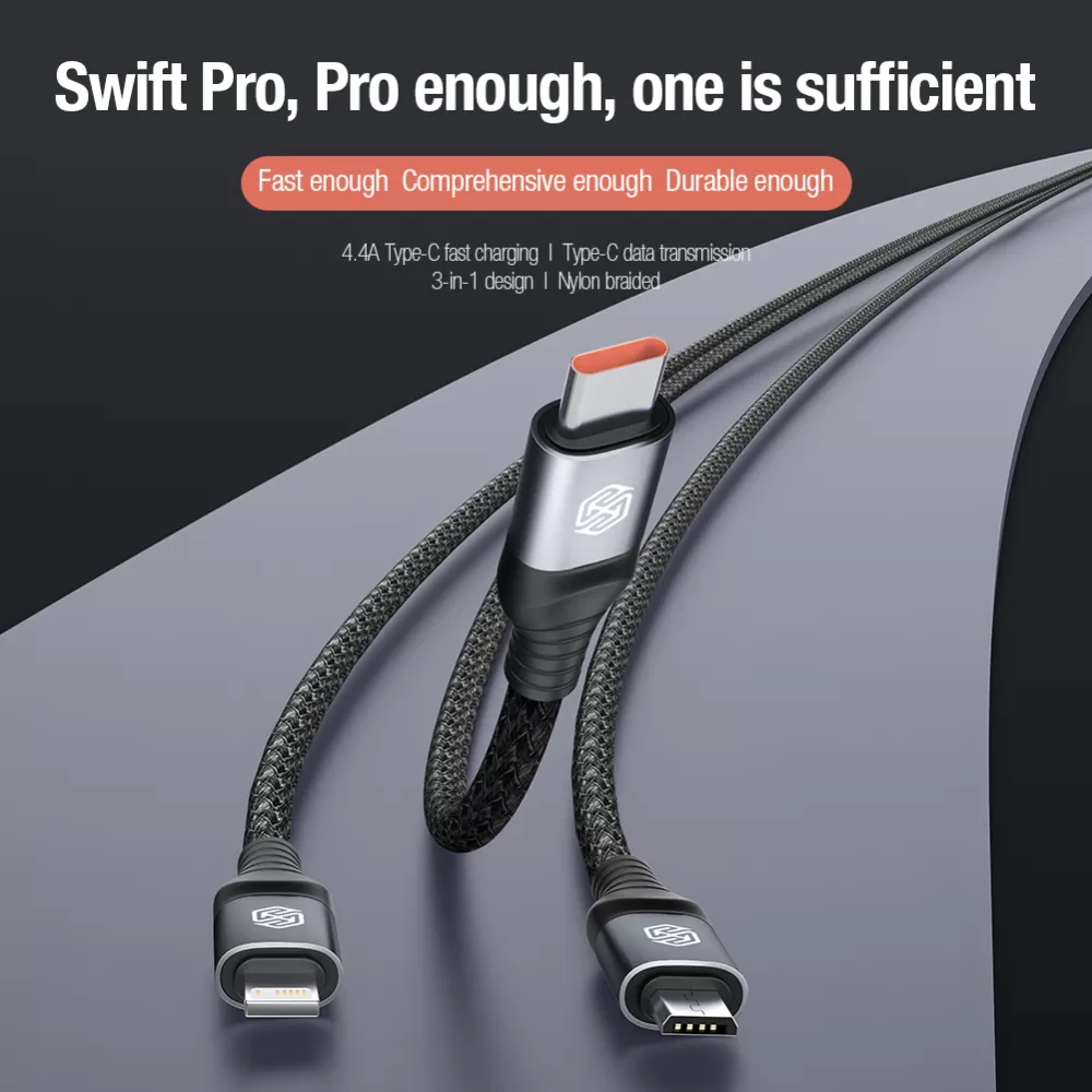 Puhelintarvikkeet Liitäntäkaapelit NILLKIN SWIFT PRO 3-in-1 USB-A to L/M/C  sininen