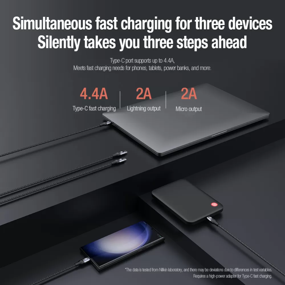 Puhelintarvikkeet Liitäntäkaapelit NILLKIN SWIFT PRO 3-in-1 USB-A to L/M/C  sininen