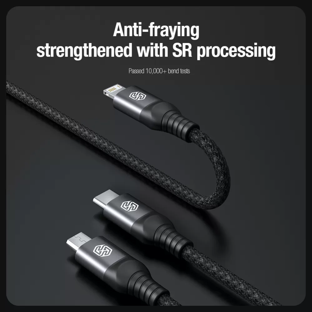 Puhelintarvikkeet Liitäntäkaapelit NILLKIN SWIFT PRO 3-in-1 USB-A to L/M/C  sininen
