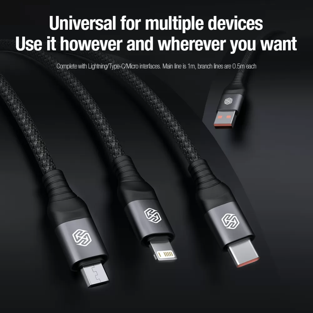 Puhelintarvikkeet Liitäntäkaapelit NILLKIN SWIFT PRO 3-in-1 USB-A to L/M/C  sininen