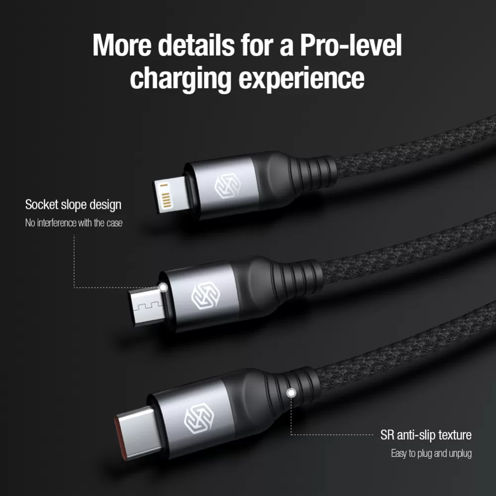 Puhelintarvikkeet Liitäntäkaapelit NILLKIN SWIFT PRO 3-in-1 USB-A to L/M/C  sininen