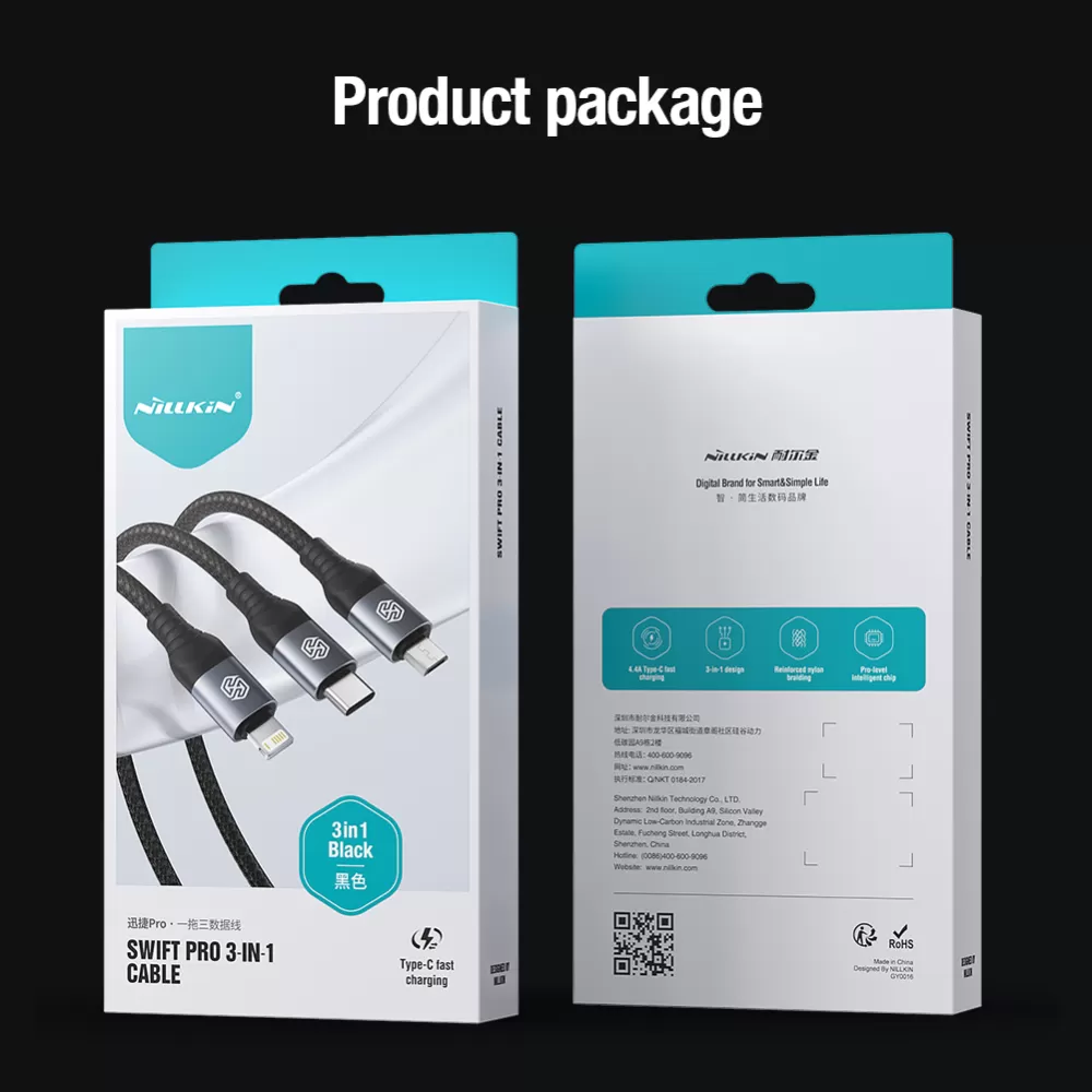 Puhelintarvikkeet Liitäntäkaapelit NILLKIN SWIFT PRO 3-in-1 USB-A to L/M/C  sininen