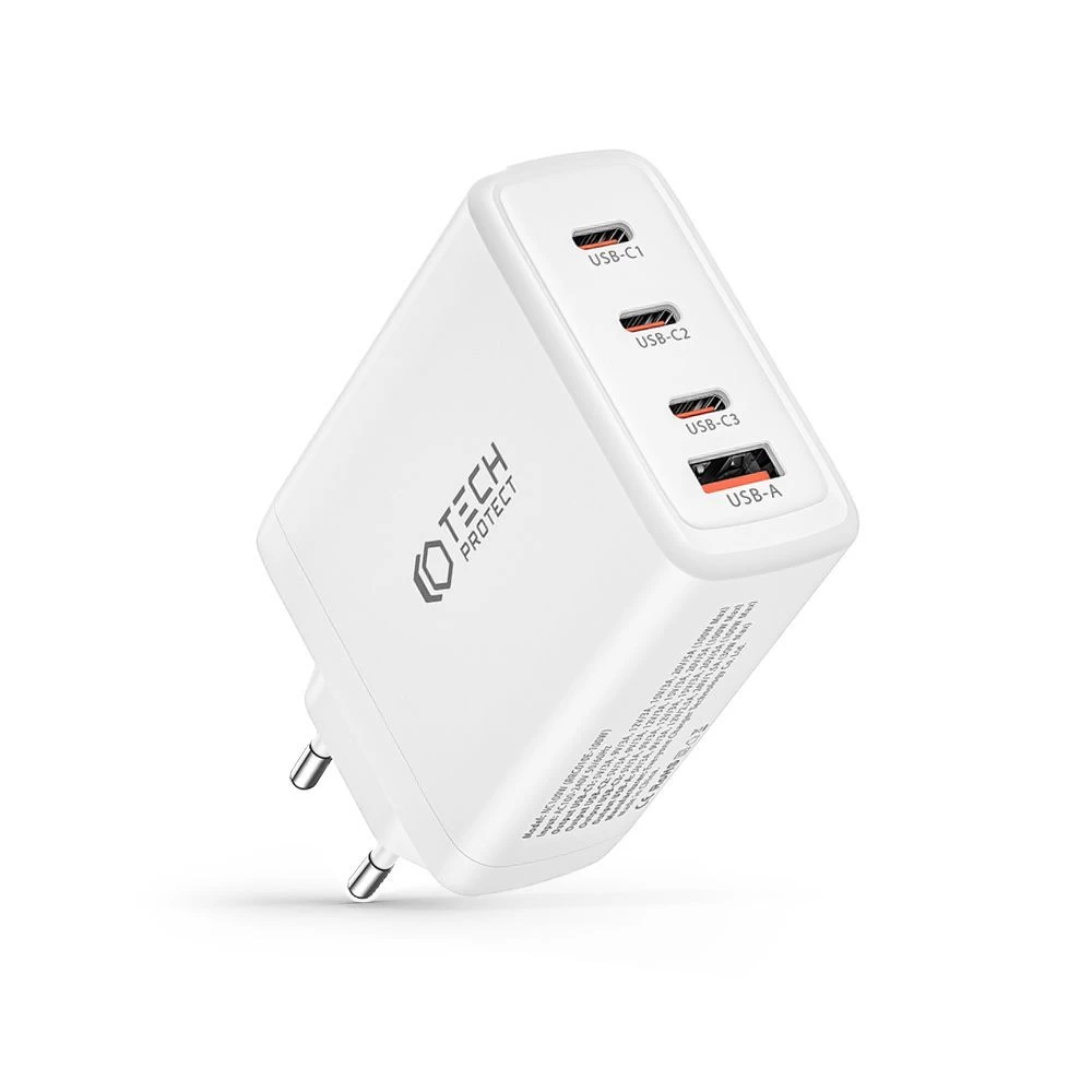  Datu kabeļi TECH-PROTECT NC100W-GAN 4-PORT NETWORK CHARGER PD100W/QC3.0  balts