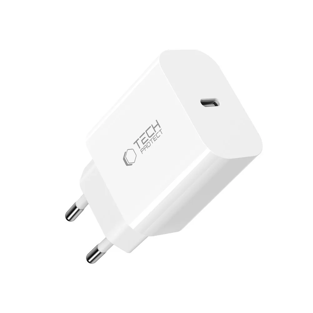 Puhelintarvikkeet Liitäntäkaapelit TECH-PROTECT NC20W 1-PORT NETWORK CHARGER PD20W + TYPE-C CABLE  valkoinen