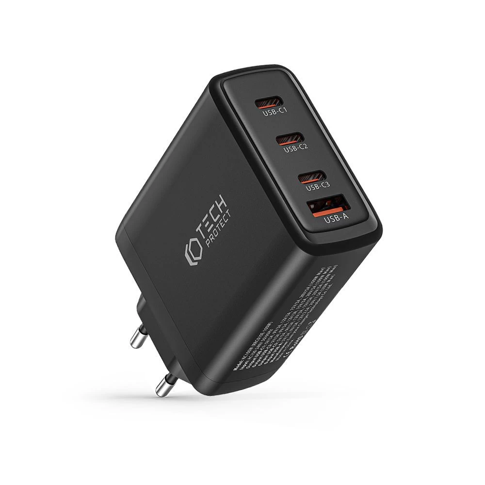  Datu kabeļi TECH-PROTECT NC100W-GAN 4-PORT NETWORK CHARGER PD100W/QC3.0  melns