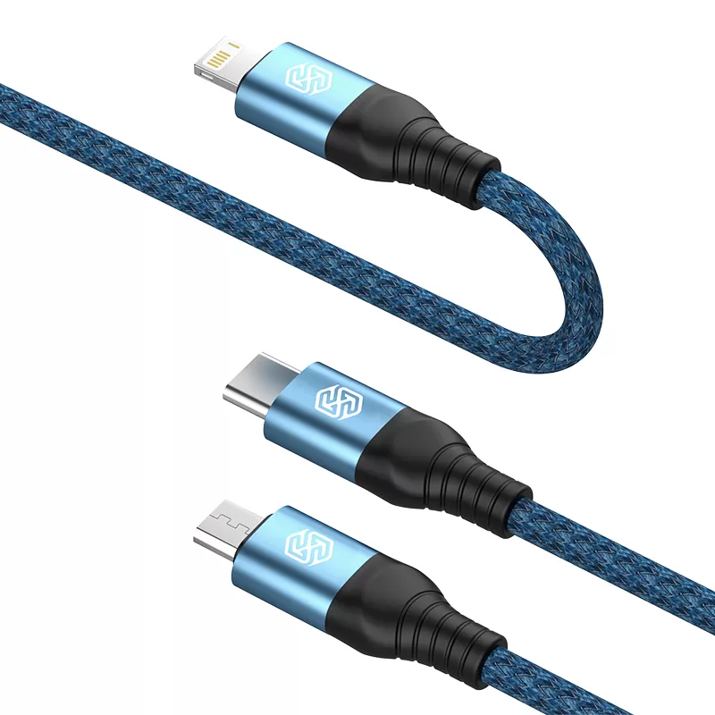  Datu kabeļi NILLKIN SWIFT PRO 3-in-1 USB-A to L/M/C  zils