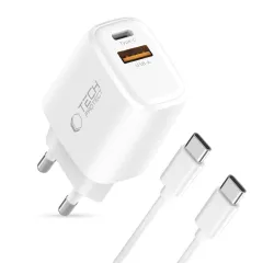  Datu kabeļi TECH-PROTECT NCA30 2-PORT NETWORK CHARGER PD 30W / QC3.0 + TYPE-C CABLE 