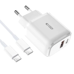  Datu kabeļi TECH-PROTECT C20W 2-PORT Network Charger PD20W/QC3.0 + Type-C Cable  balts