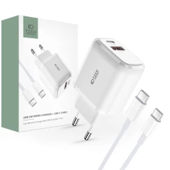  Datu kabeļi TECH-PROTECT C20W 2-PORT Network Charger PD20W/QC3.0 + Type-C Cable  balts