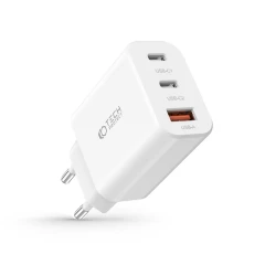  Datu kabeļi TECH-PROTECT NC30W 3-PORT NETWORK CHARGER PD30W/QC3.0  balts
