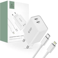 Aксессуары Кабель передачи данных  TECH-PROTECT C35W 2-PORT NETWORK CHARGER PD35W + LIGHTNING CABLE