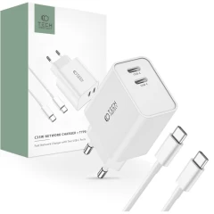  Datu kabeļi TECH-PROTECT C35W 2-PORT NETWORK CHARGER PD35W + TYPE-C CABLE  balts