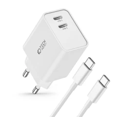  Datu kabeļi TECH-PROTECT C35W 2-PORT NETWORK CHARGER PD35W + TYPE-C CABLE  balts