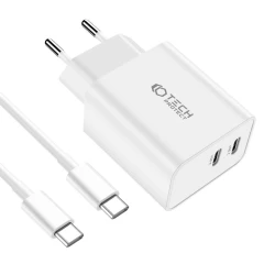 Datu kabeļi TECH-PROTECT C35W 2-PORT NETWORK CHARGER PD35W + TYPE-C CABLE  balts