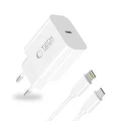  Datu kabeļi TECH-PROTECT NC20W 1-PORT NETWORK CHARGER PD20W + LIGHTNING CABLE  balts