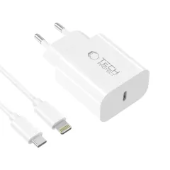  Datu kabeļi TECH-PROTECT NC20W 1-PORT NETWORK CHARGER PD20W + LIGHTNING CABLE  balts