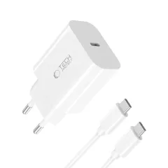  Datu kabeļi TECH-PROTECT NC20W 1-PORT NETWORK CHARGER PD20W + TYPE-C CABLE  balts