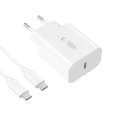  Datu kabeļi TECH-PROTECT NC20W 1-PORT NETWORK CHARGER PD20W + TYPE-C CABLE  balts
