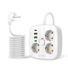  Datu kabeļi TECH-PROTECT PCS3X4 POWER STRIP 2 USB & TYPE-C 3 SOCKET 200CM  balts
