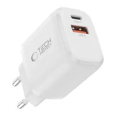  Datu kabeļi TECH-PROTECT NCA20 2-PORT NETWORK CHARGER PD 20W / QC3.0 + TYPE-C CABLE  balts