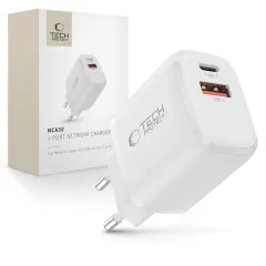  Datu kabeļi TECH-PROTECT NCA30 2-PORT NETWORK CHARGER PD 30W / QC3.0  balts
