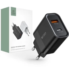  Datu kabeļi TECH-PROTECT C30W 2-PORT Network Charger PD30W/QC3.0  melns