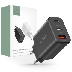  Datu kabeļi TECH-PROTECT NC30W 3-PORT NETWORK CHARGER PD30W/QC3.0  melns