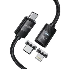 Datu kabeļi TECH-PROTECT ULTRABOOST MAGNETIC CABLE LIGHTNING & TYPE-C PD27W/3A 200CM  melns