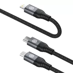  Datu kabeļi NILLKIN SWIFT PRO 3-in-1 USB-A to L/M/C  melns