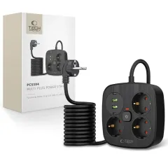  Datu kabeļi TECH-PROTECT PCS3X4 POWER STRIP 2 USB & TYPE-C 3 SOCKET 200CM  melns