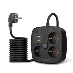  Datu kabeļi TECH-PROTECT PCS3X4 POWER STRIP 2 USB & TYPE-C 3 SOCKET 200CM  melns
