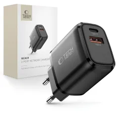  Datu kabeļi TECH-PROTECT NCA20 2-PORT NETWORK CHARGER PD 20W / QC3.0  melns
