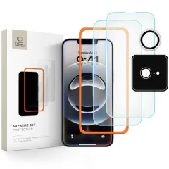 iPhone iPhone 16e apsauginis stiklas TECH-PROTECT SUPREME EASY SET+ 3-PACK Apple iPhone 16e