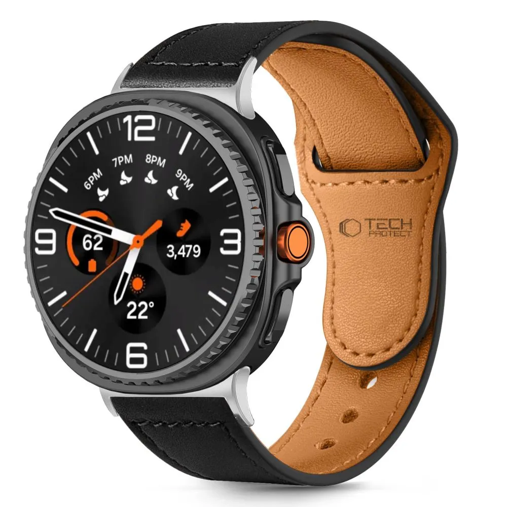 Samsung Galaxy Watch 8 Classic  melns TECH-PROTECT LEATHERFIT (40/44/46 MM)
