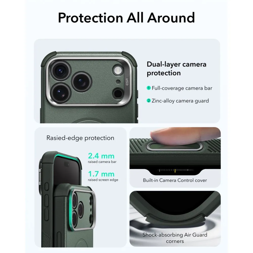 Apple iPhone 17 Pro skal grön ESR CYBER TOUGH KICKSTAND MAGSAFE