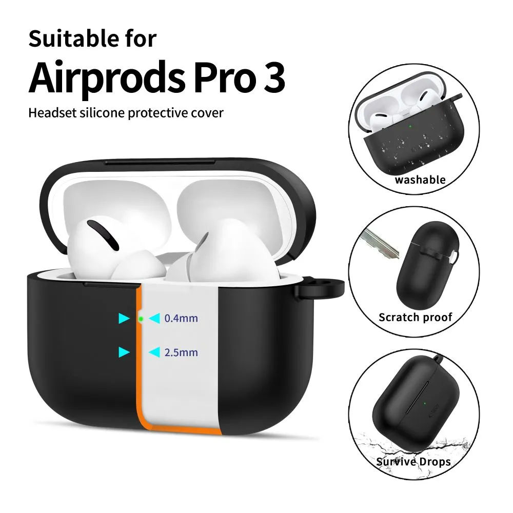 Apple AirPods Pro 3 suojakuori, suojakotelo musta TECH-PROTECT SILICONE HOOK