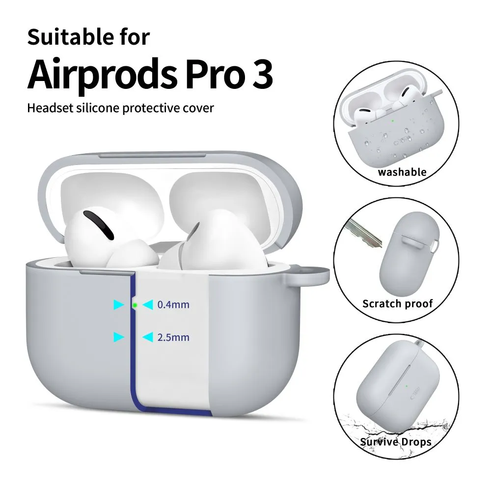 Apple AirPods Pro 3 suojakuori, suojakotelo harmaa TECH-PROTECT SILICONE HOOK