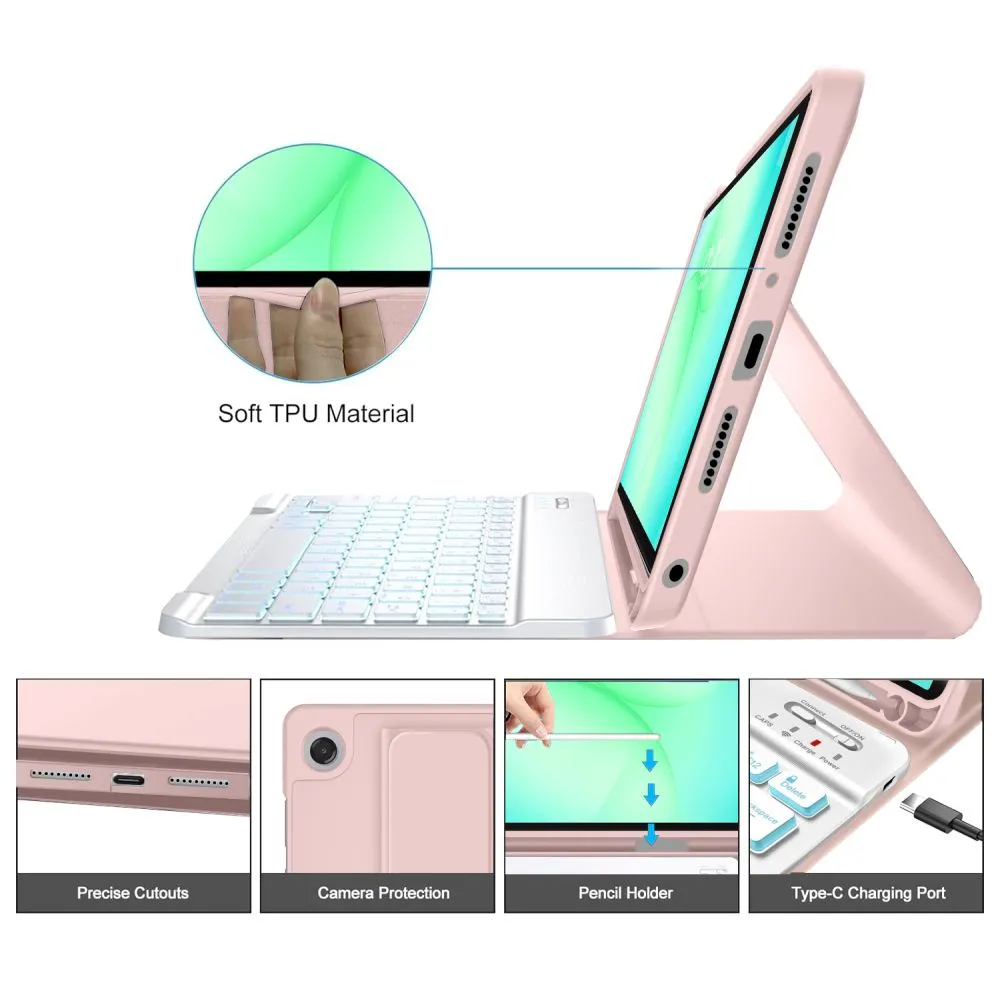Samsung Galaxy Tab A11 Plus 11.0 Planšetes maciņš rozā TECH-PROTECT SC PEN + KEYBOARD