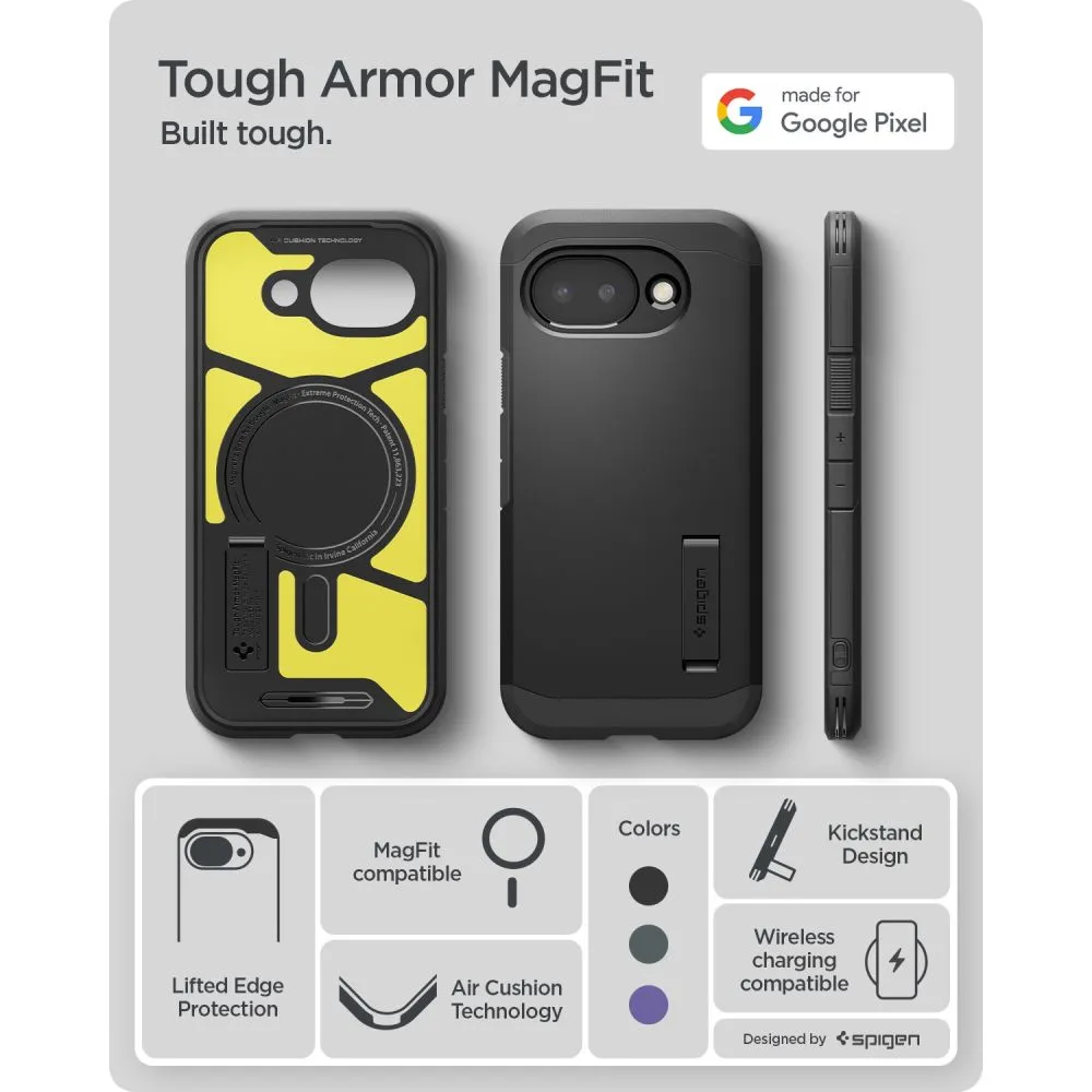 Google Pixel 10A Telefona vāciņš melns SPIGEN TOUGH ARMOR MAG MAGSAFE