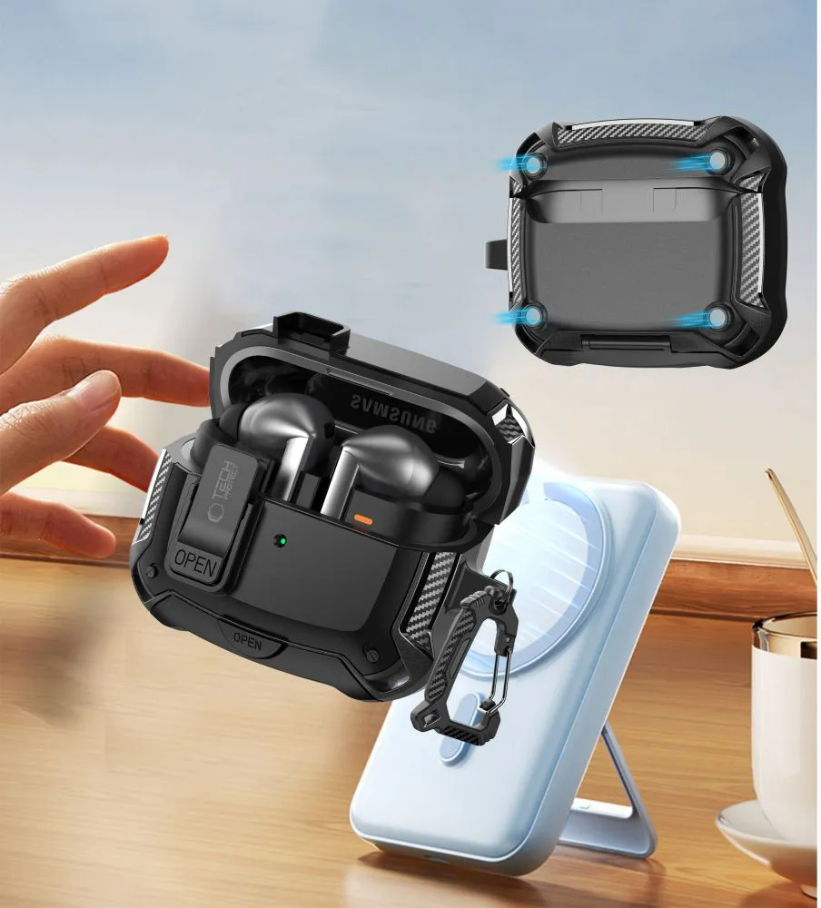 Samsung Galaxy Buds 3 / Pro Aizsargvāciņi un maciņi melns TECH-PROTECT CARBONOX MAGSAFE FE