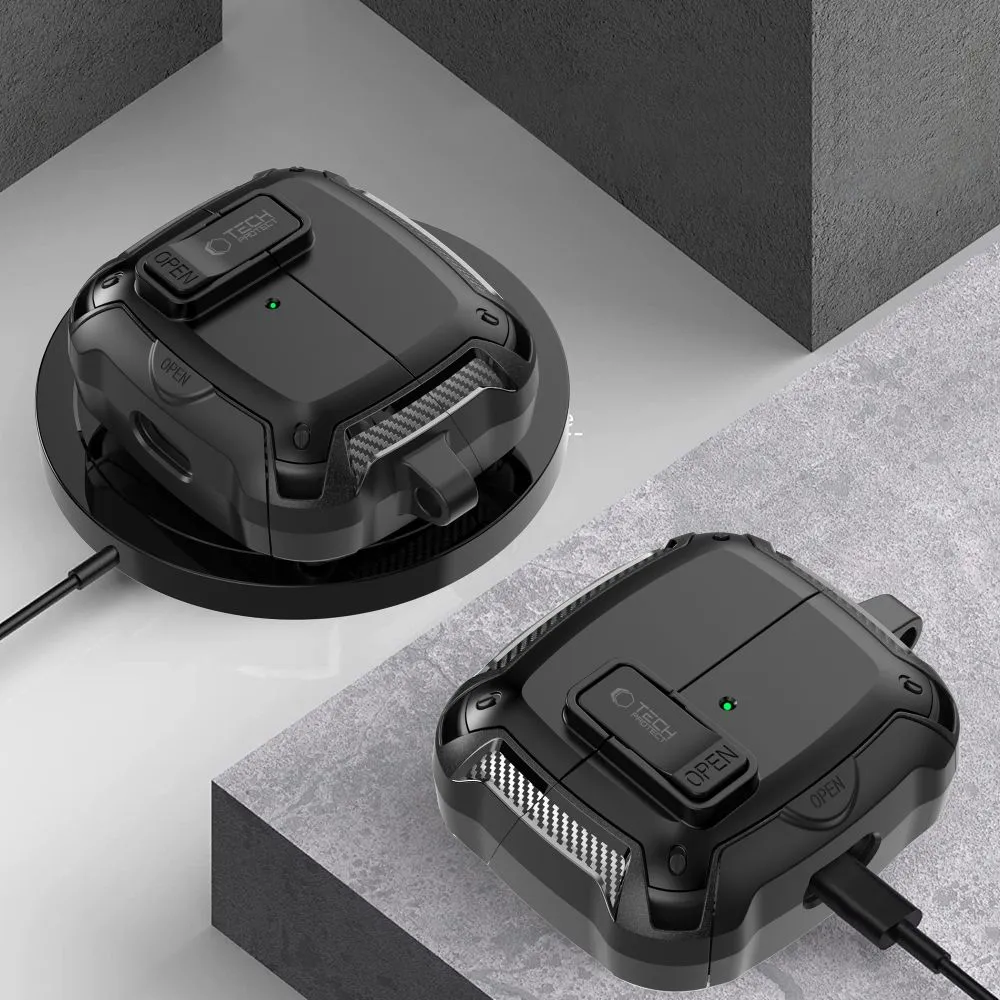 Samsung Galaxy Buds 3 / Pro Aizsargvāciņi un maciņi melns TECH-PROTECT CARBONOX MAGSAFE FE