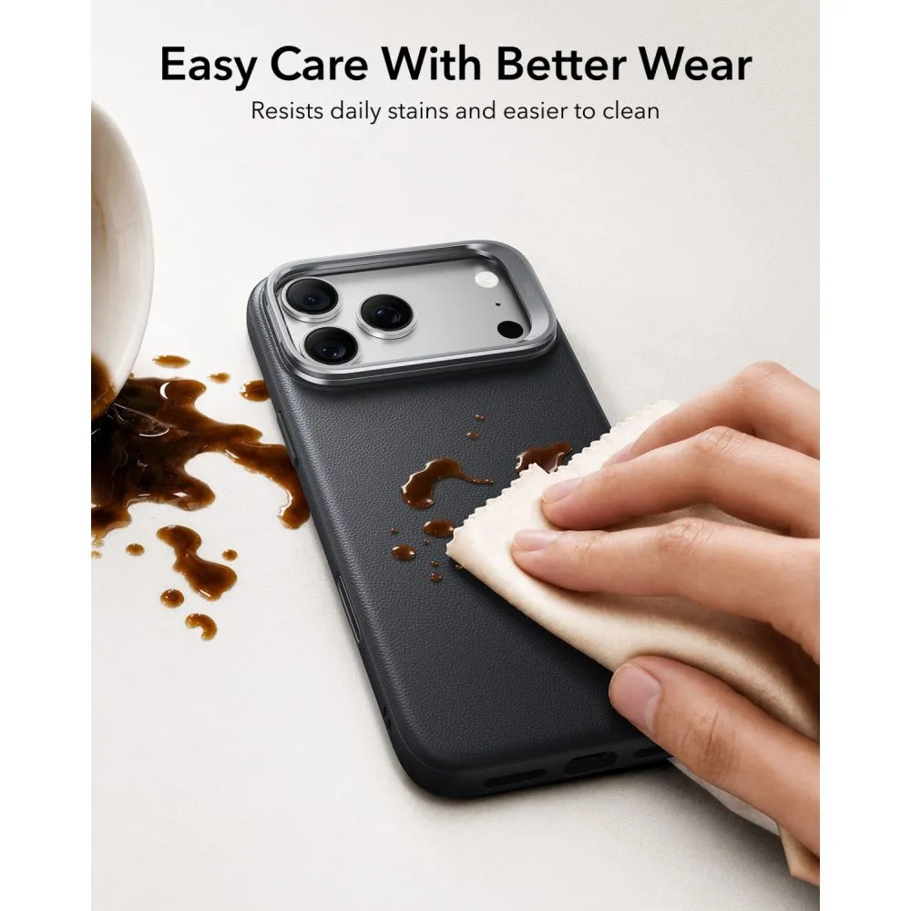 Apple iPhone 18 Pro Telefona vāciņš melns ESR LEATHER KICKSTAND MAGSAFE