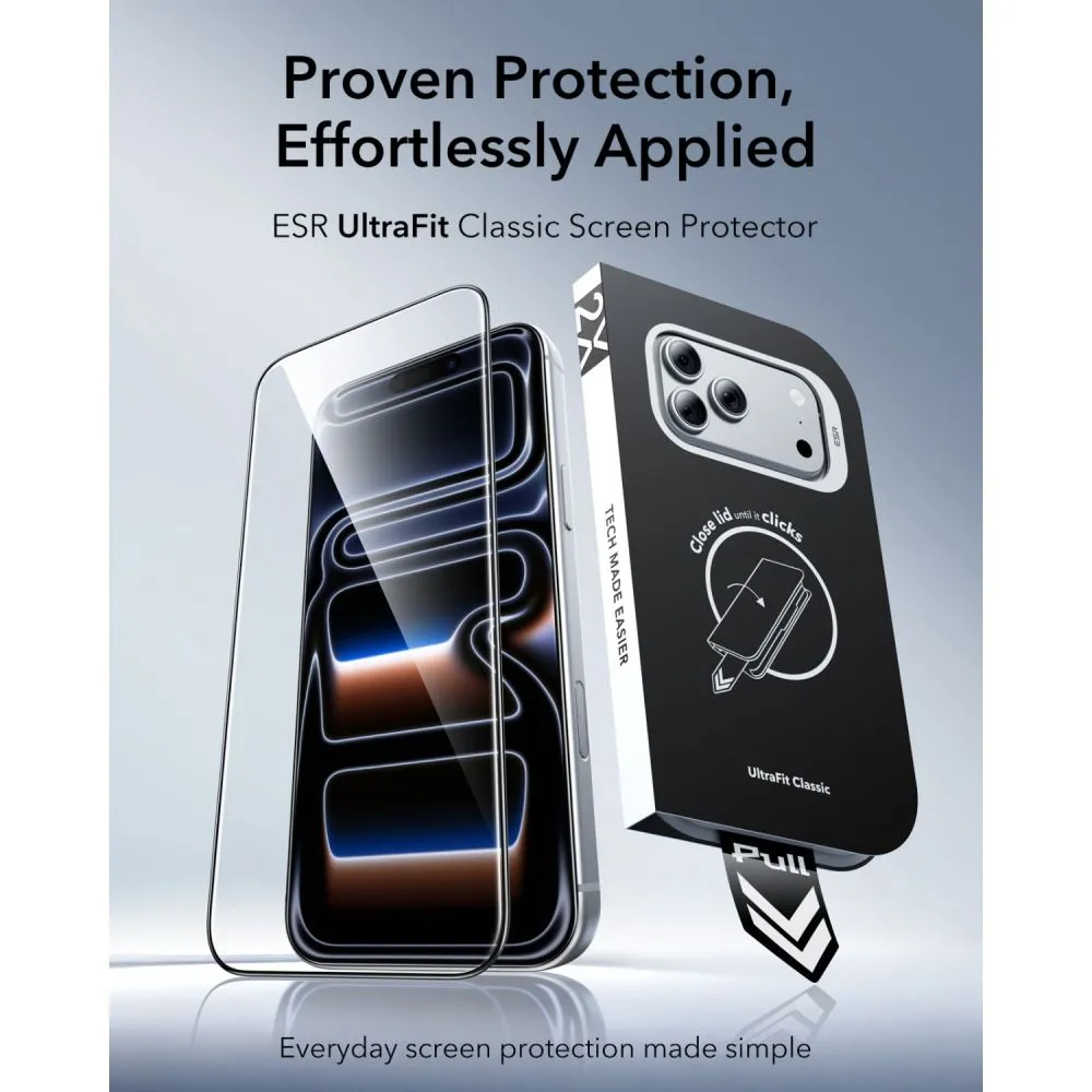 Apple iPhone 18 Pro skärmskydd ESR ULTRAFIT CLASSIC TEMPERED GLASS 2-PACK