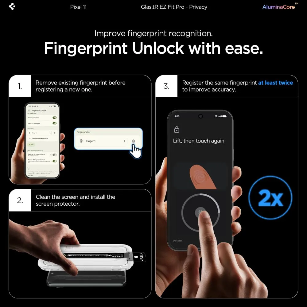 Google Pixel 11 skärmskydd  SPIGEN GLAS.TR EZ FIT PRO AC PRIVACY 2-PACK