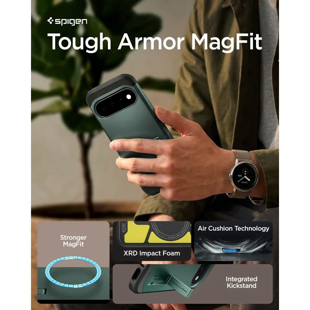 Google Pixel 11 skal grön SPIGEN TOUGH ARMOR MAG MAGSAFE