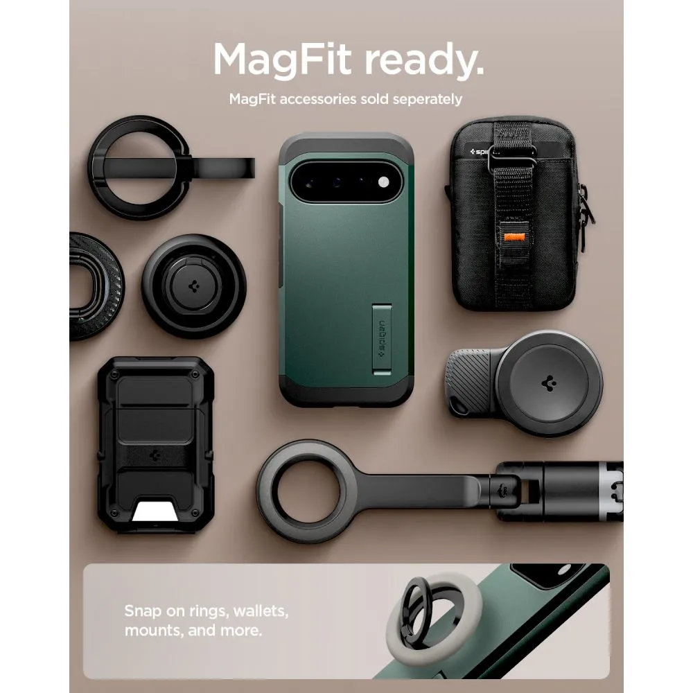 Google Pixel 11 skal grön SPIGEN TOUGH ARMOR MAG MAGSAFE