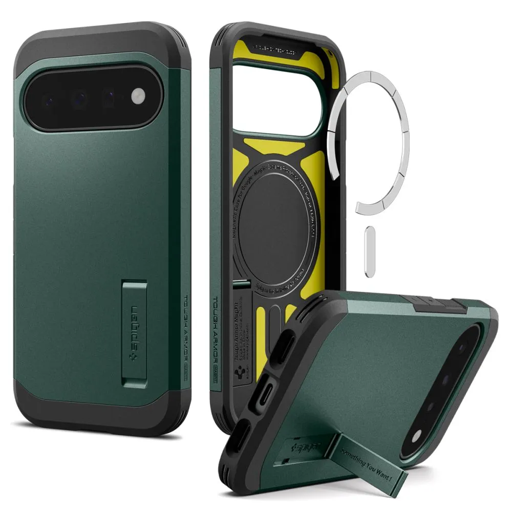 Google Pixel 11 skal grön SPIGEN TOUGH ARMOR MAG MAGSAFE
